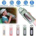 Motivational Water Bottle Intake Tracker with Straw Time Marker Silicone Sleeve Handle