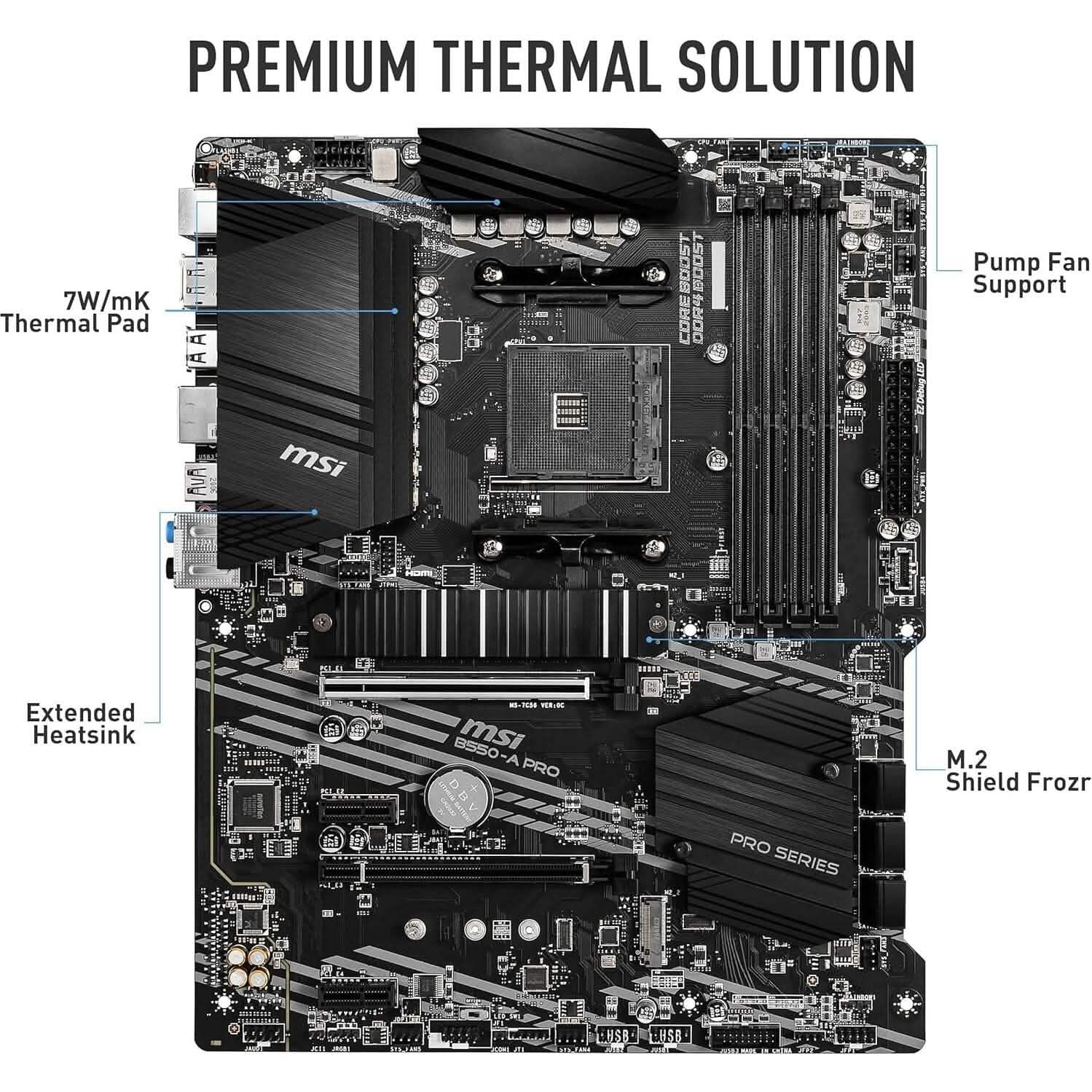 MSI B550-A PRO ProSeries Motherboard (AMD AM4, DDR4, PCIe 4.0, SATA 6Gb/s, M.2, USB 3.2 Gen 2, HDMI/DP, ATX) (Refurbished)