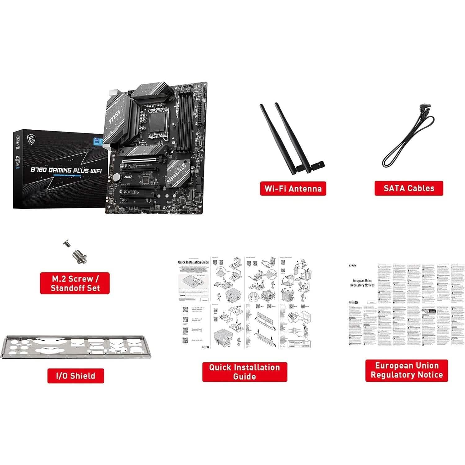 MSI B760 Gaming Plus WiFi Gaming Motherboard (Supports 12th/13th Gen Intel Processors, LGA 1700, DDR5, PCIe 4.0, M.2, 2.5Gbps LAN, USB 3.2 Gen2, Wi-Fi 6E, ATX) (Refurbished)
