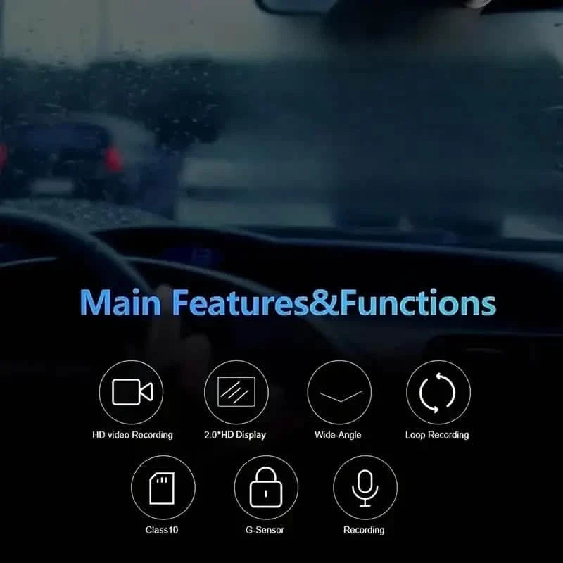 Car Dashcam Recorder, 2.0 Inch Screen Dual Lens HD Night Monitoring Mini Dash Cam