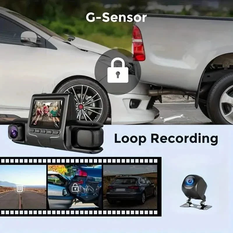 Car Dashcam Recorder, 2.0 Inch Screen Dual Lens HD Night Monitoring Mini Dash Cam