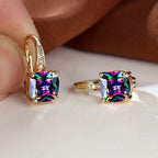 Multicolor Square Cut Stone Drop Earrings