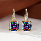 Multicolor Square Cut Stone Drop Earrings