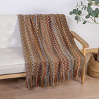 Multicolor Zigzag Tasseled Knit Throw