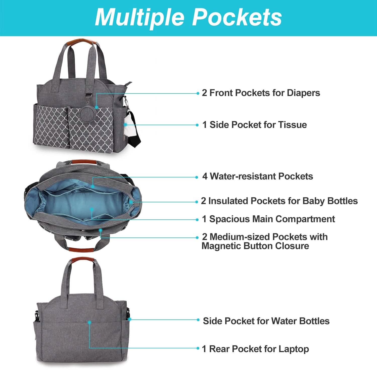 Multifunctional Diaper Changing Tote Bag with Adjustable Messenger Strap
