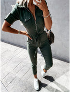 Women's Cargo Utility Jumpsuit with Tie Belt