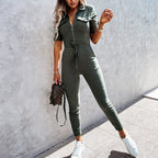 Women's Cargo Utility Jumpsuit with Tie Belt