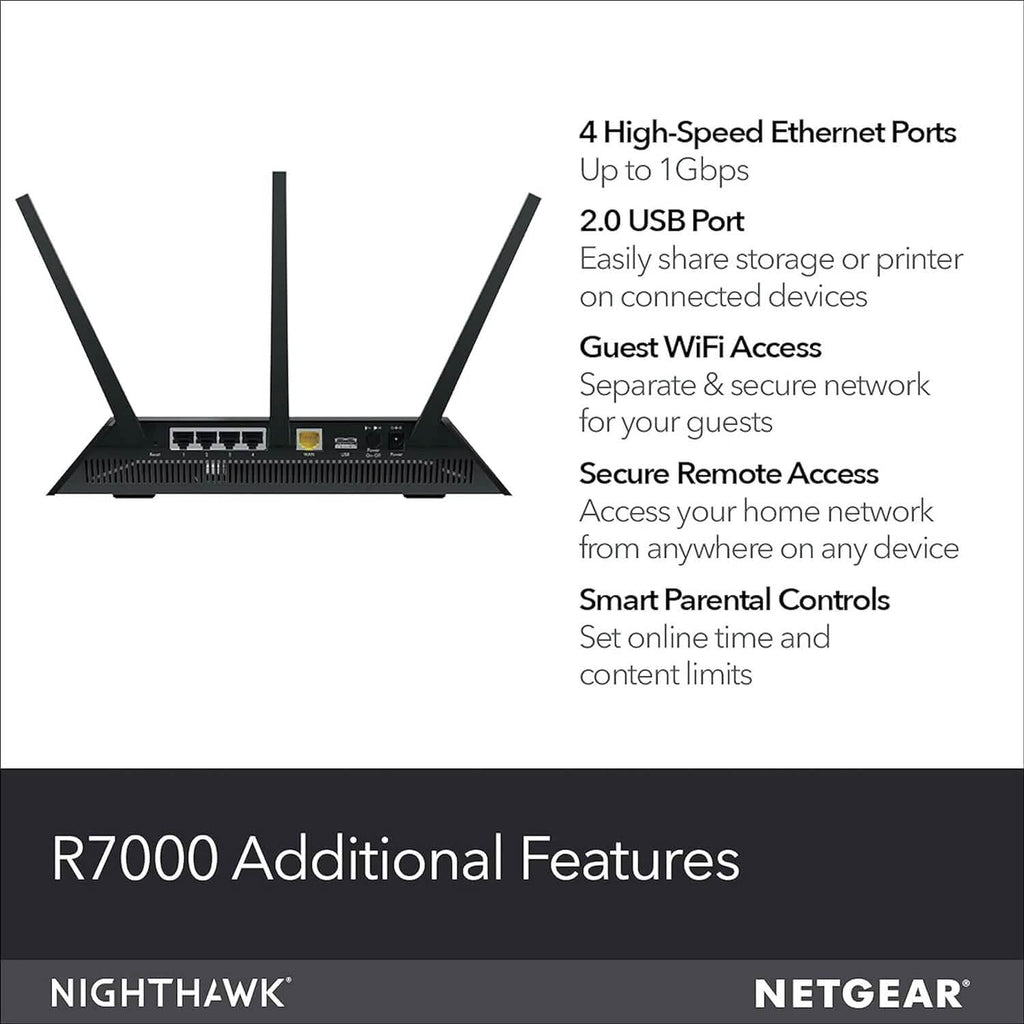 NETGEAR Nighthawk Smart Wi-Fi Router (R7000-100NAS) - AC1900 Wireless Speed (Up to 1900 Mbps) (Refurbished)