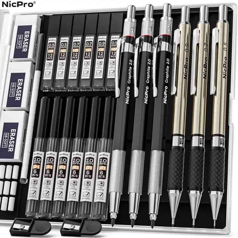 Nicpro Art Mechanical Pencil Set for Writing, Sketching, Drawing With Lead Refills Case