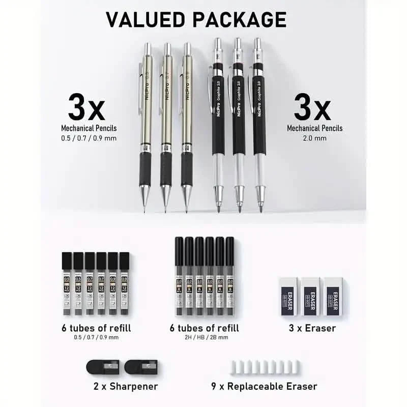 Nicpro Art Mechanical Pencil Set for Writing, Sketching, Drawing With Lead Refills Case