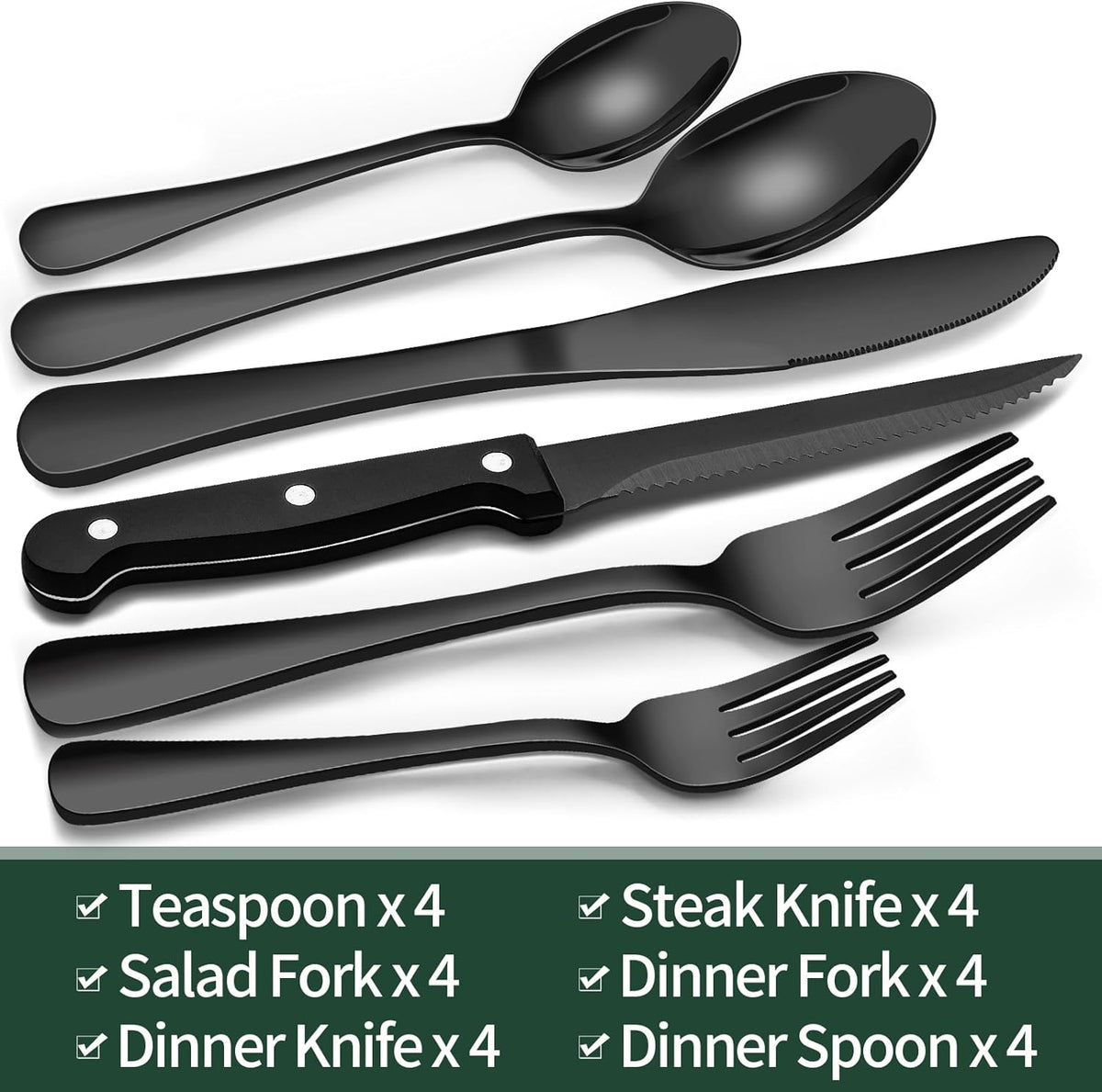 Niki | 24-Piece Cutlery Set | Stainless Steel | Black Design