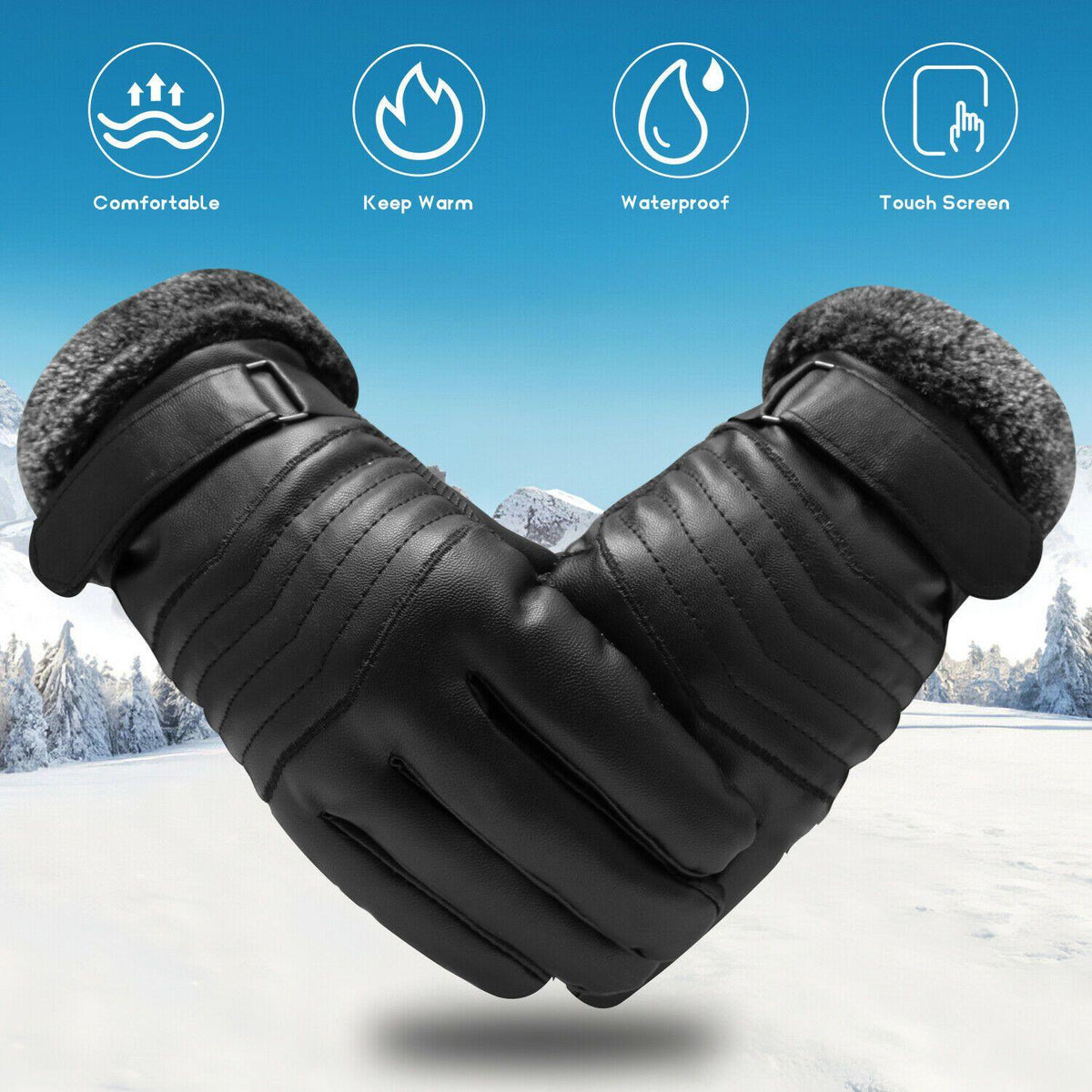 Niki | -30℃ Waterproof, Warm Leather Ski Gloves for Winter | Touchscreen Compatible
