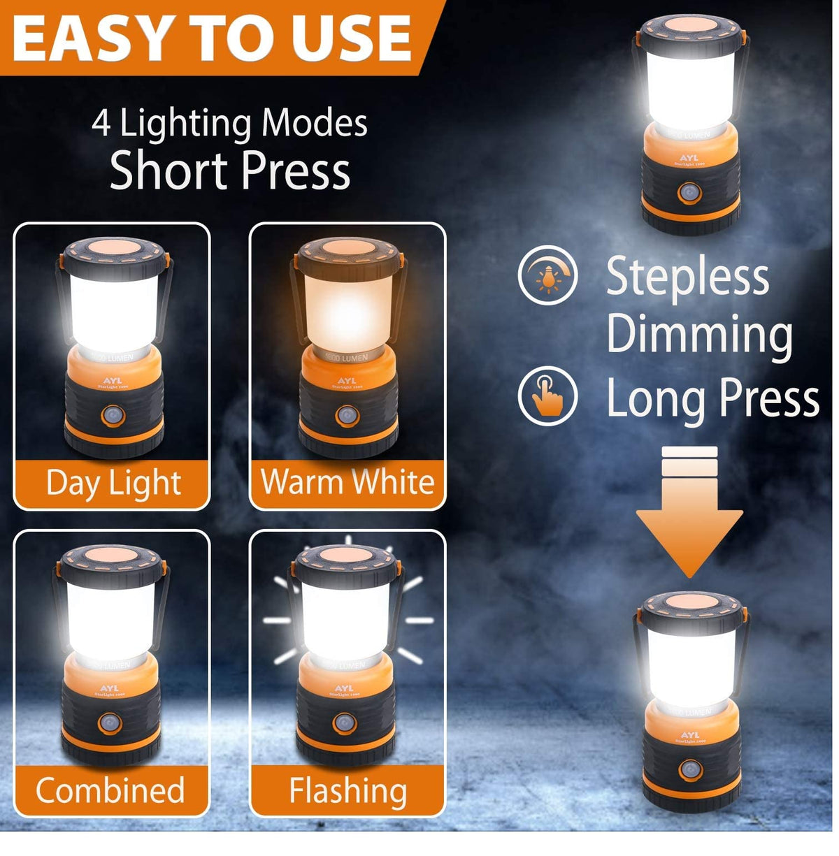Niki | Ayl LED Camping Lamp 1800Lm, Rechargeable, 4 Light Modes, Waterproof, 4400Mah Power Bank -