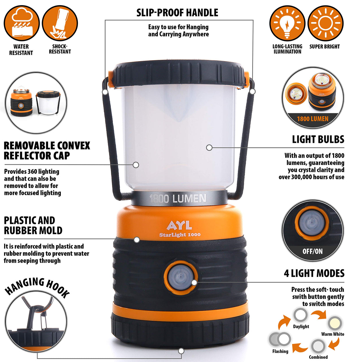 Niki | Ayl LED Camping Lamp 1800Lm, Rechargeable, 4 Light Modes, Waterproof, 4400Mah Power Bank -