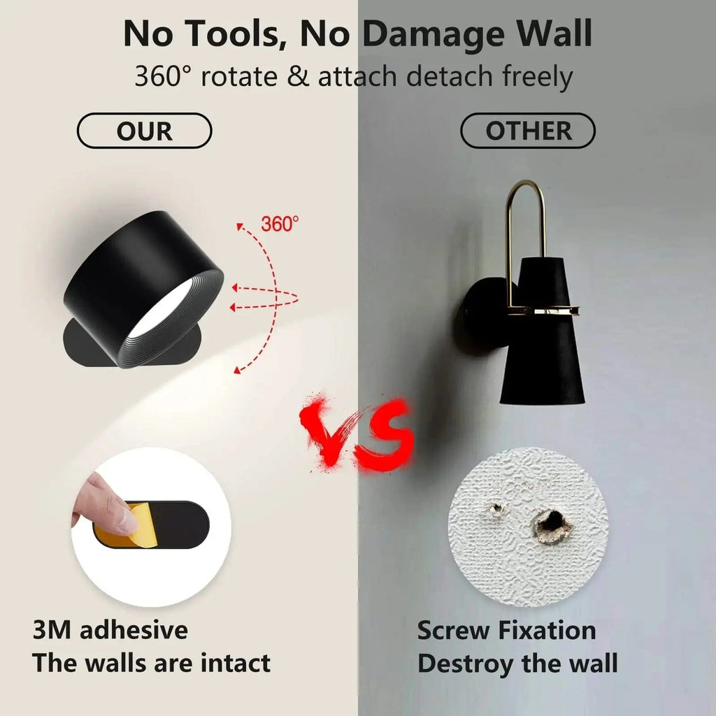 Niki | Battery-Powered Wall Lamp | Rechargeable, 360° Adjustable and Wireless for Bedrooms, Hallways, and Reading Nooks