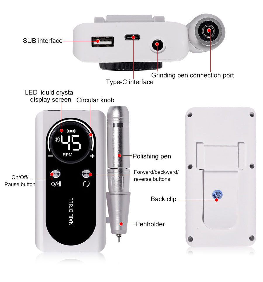 Niki | Electric Nail Drill 45000RPM Rechargeable Portable