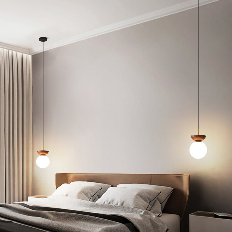 Niki | Glass Globe Ceiling Light | Wood Grain Design