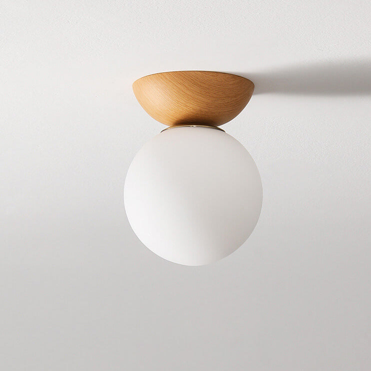 Niki | Glass Globe Ceiling Light | Wood Grain Design