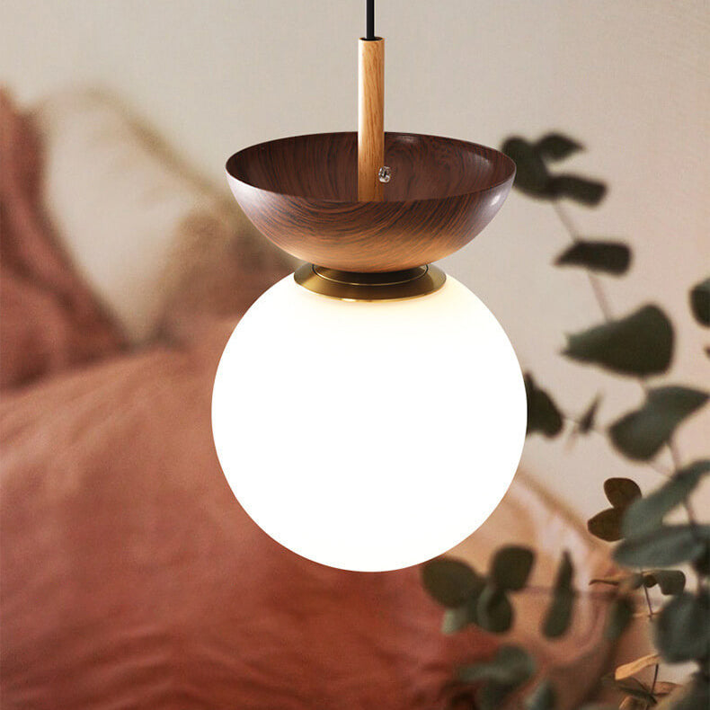 Niki | Glass Globe Ceiling Light | Wood Grain Design