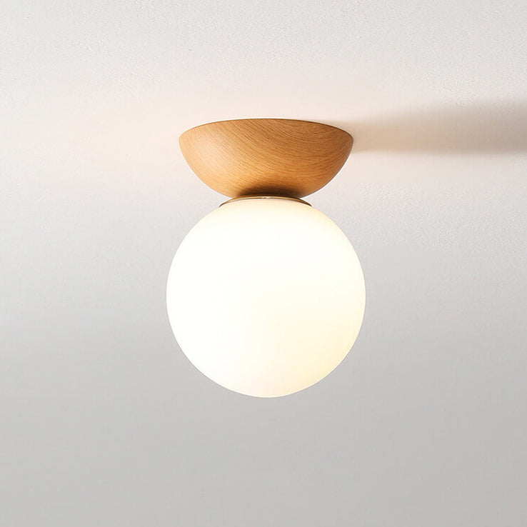 Niki | Glass Globe Ceiling Light | Wood Grain Design