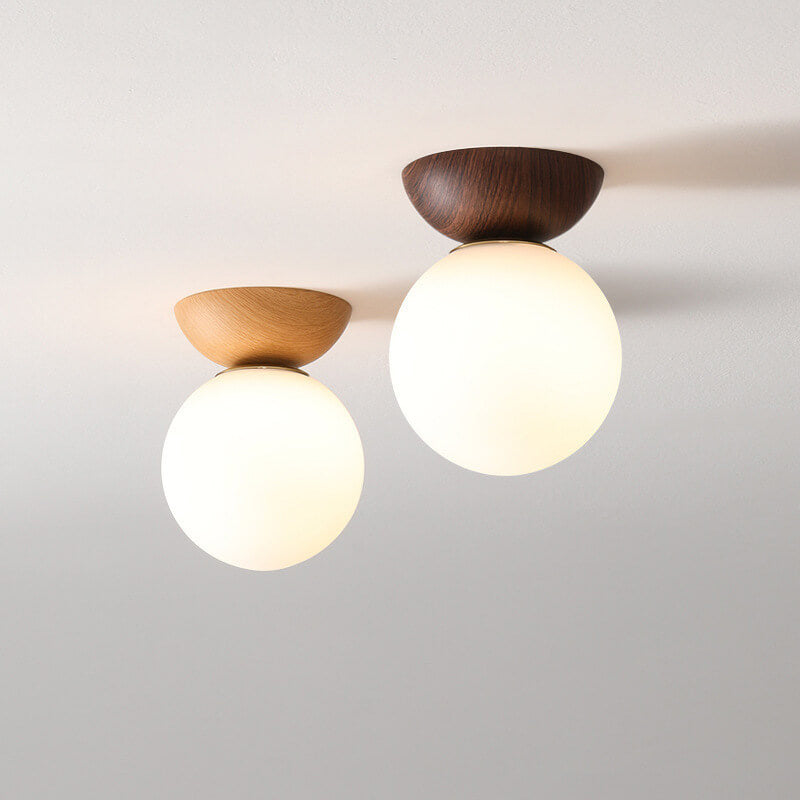 Niki | Glass Globe Ceiling Light | Wood Grain Design