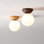 Niki | Glass Globe Ceiling Light | Wood Grain Design
