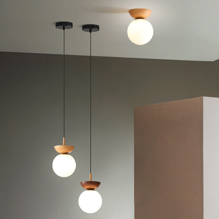 Niki | Glass Globe Ceiling Light | Wood Grain Design
