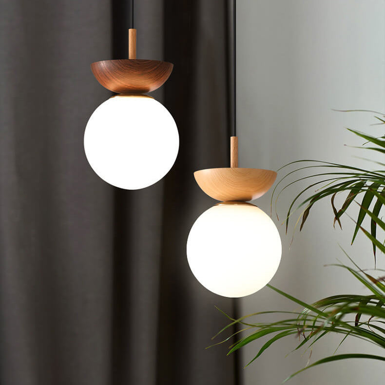 Niki | Glass Globe Ceiling Light | Wood Grain Design