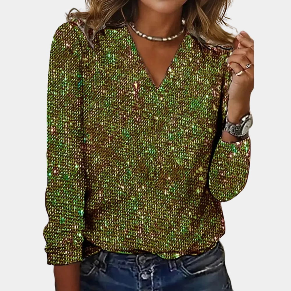 Niki | Sparkly V-Neck Glitter Top