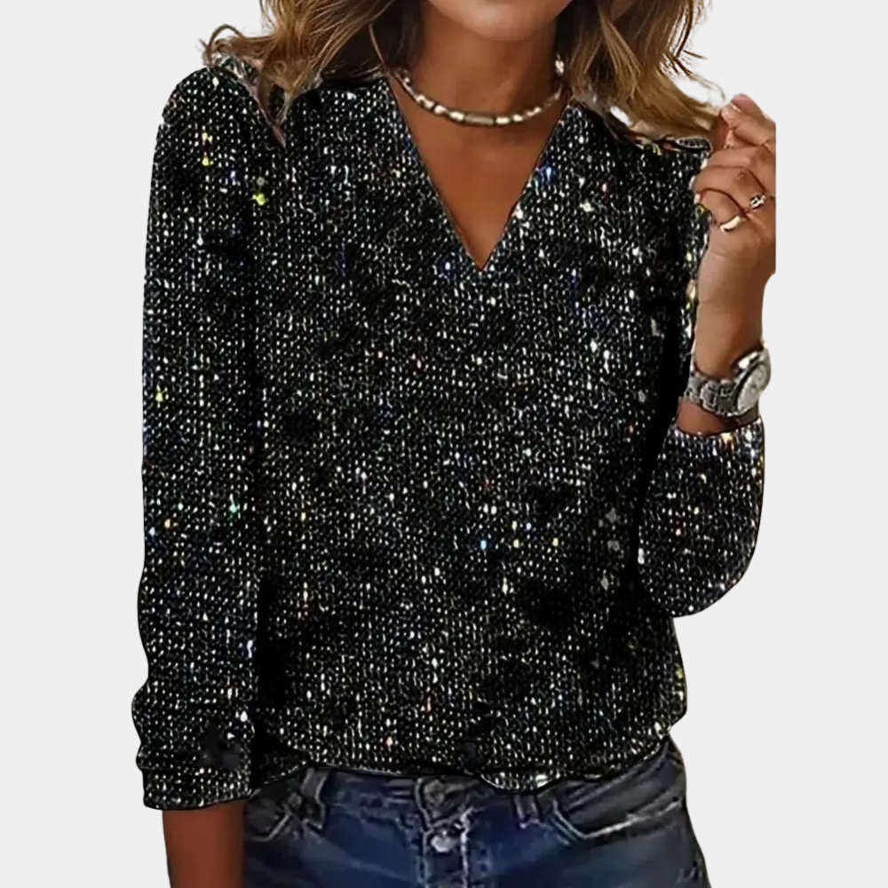 Niki | Sparkly V-Neck Glitter Top