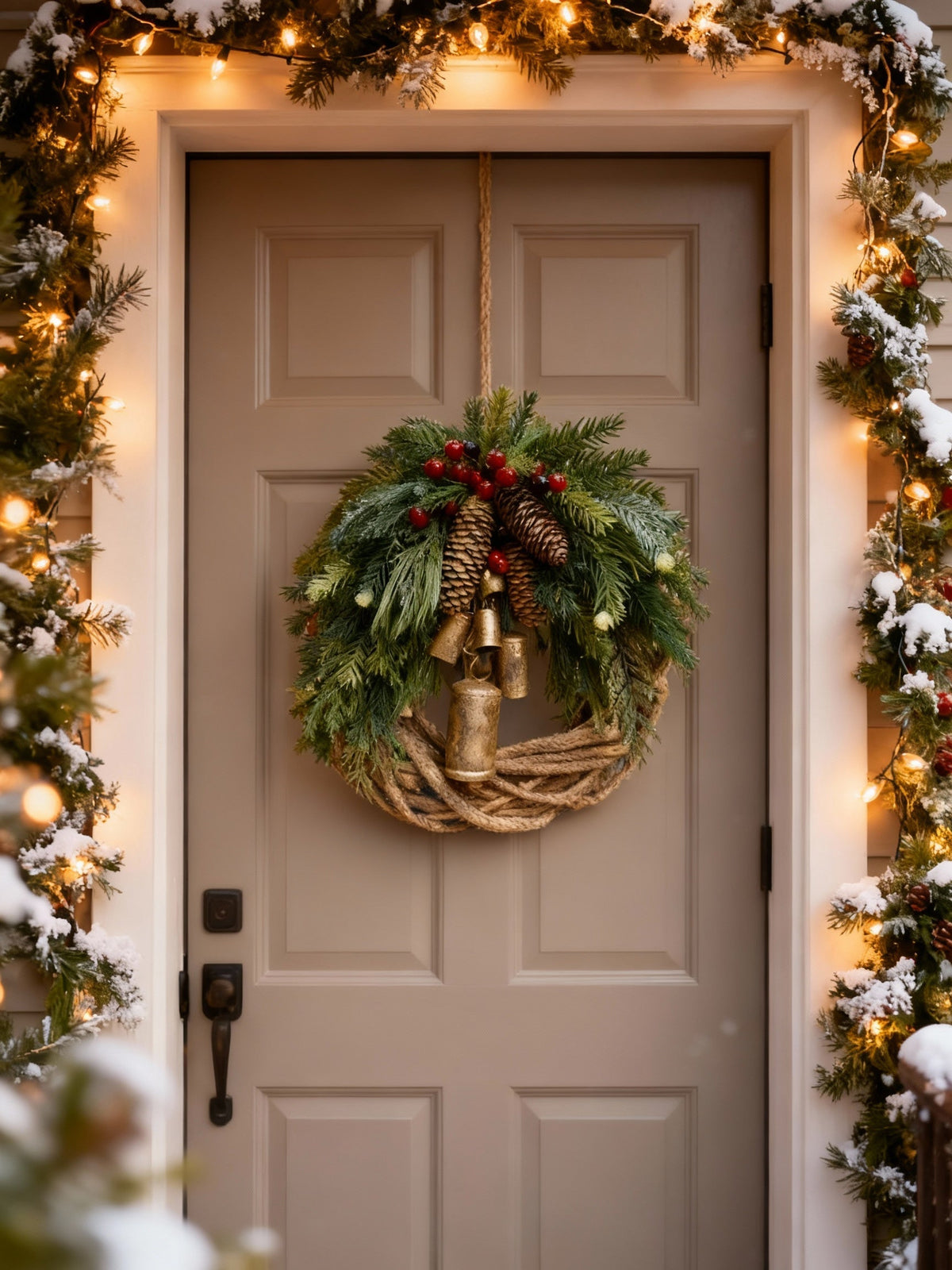 Niki | Handmade Bohemian Winter Wreath | Bells, Pinecones & Berries | 43 cm | Indoor/Outdoor
