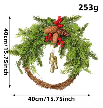 Niki | Handmade Bohemian Winter Wreath | Bells, Pinecones & Berries | 43 cm | Indoor/Outdoor