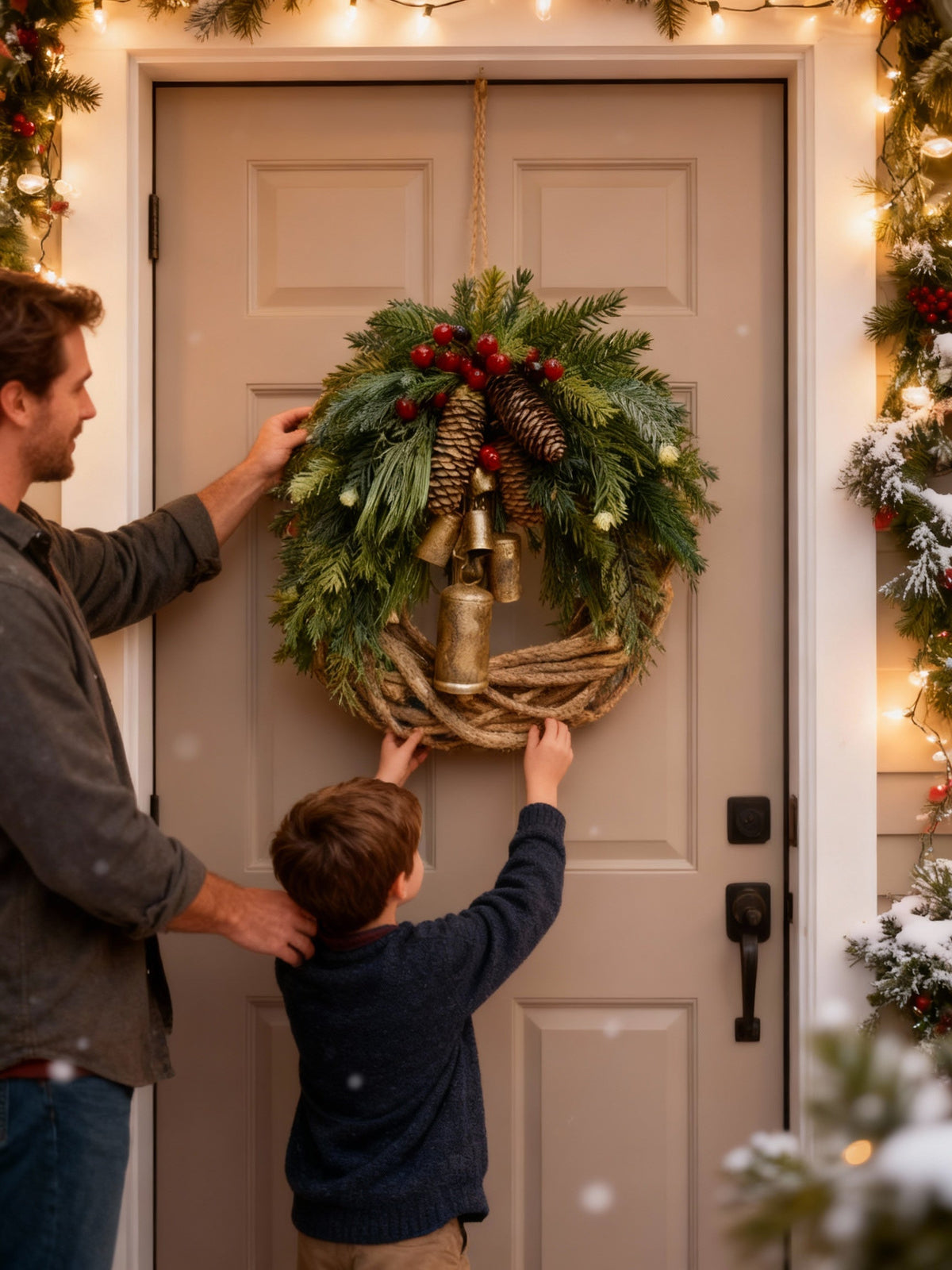 Niki | Handmade Bohemian Winter Wreath | Bells, Pinecones & Berries | 43 cm | Indoor/Outdoor