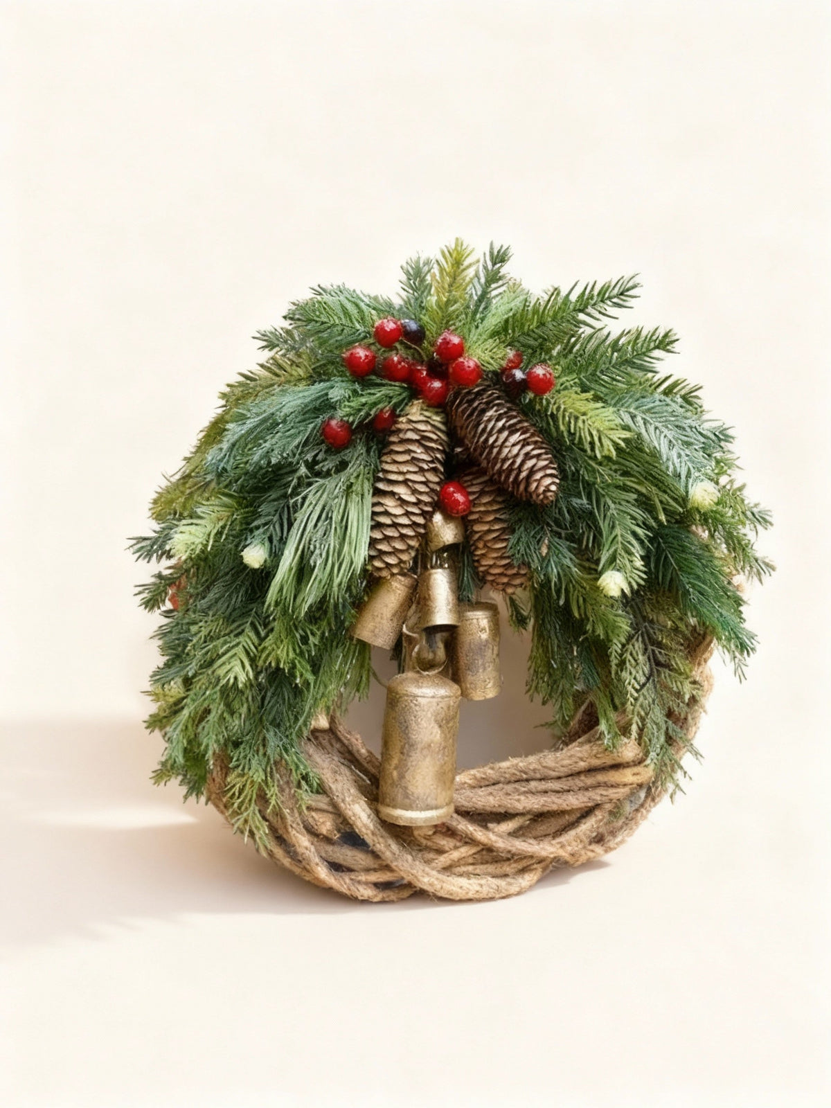 Niki | Handmade Bohemian Winter Wreath | Bells, Pinecones & Berries | 43 cm | Indoor/Outdoor