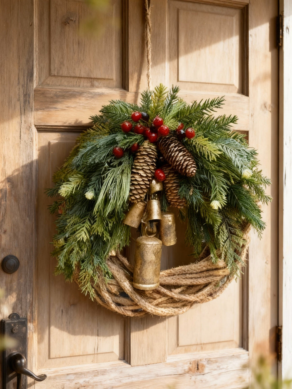 Niki | Handmade Bohemian Winter Wreath | Bells, Pinecones & Berries | 43 cm | Indoor/Outdoor