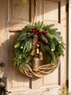 Niki | Handmade Bohemian Winter Wreath | Bells, Pinecones & Berries | 43 cm | Indoor/Outdoor