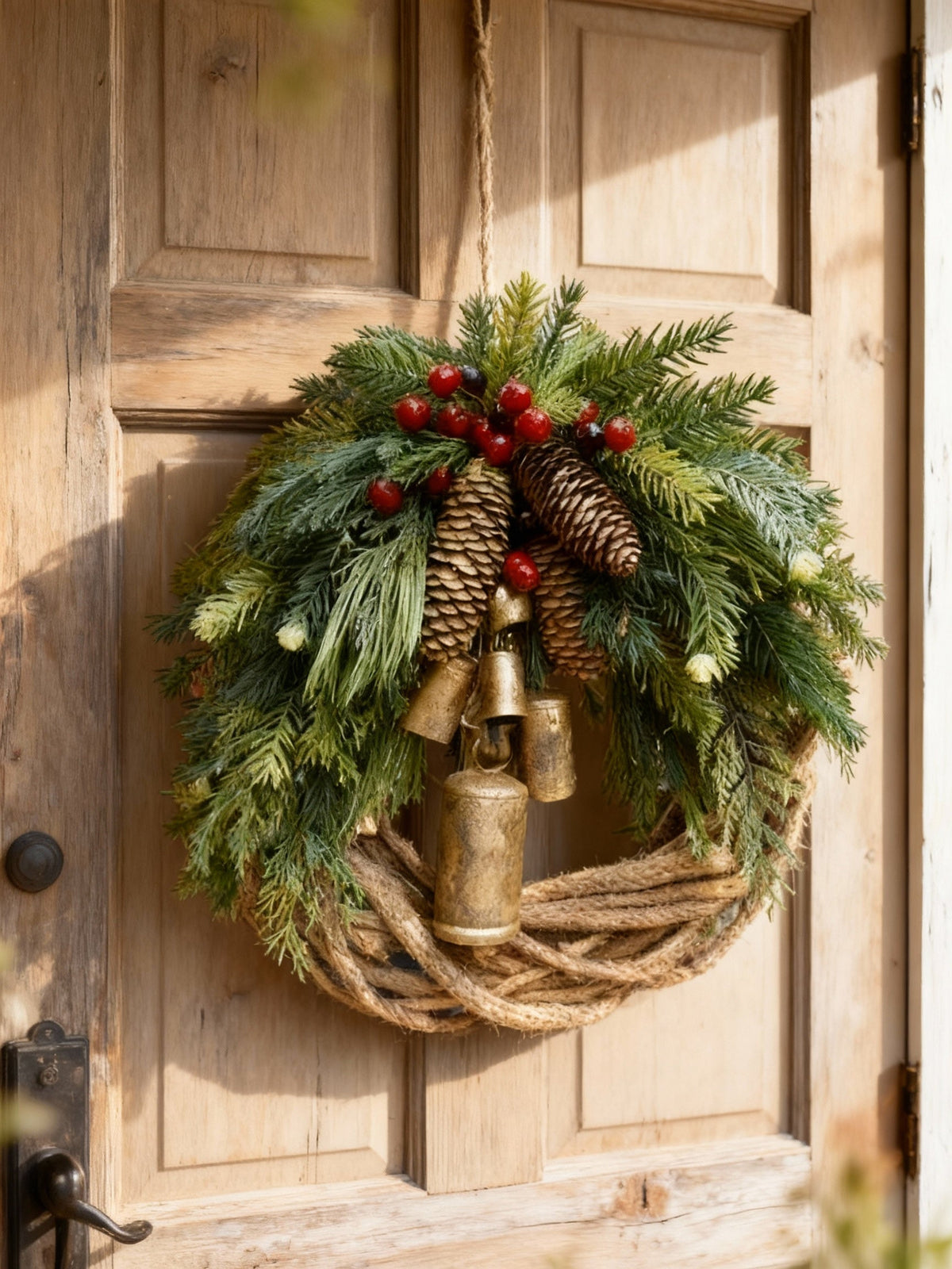 Niki | Handmade Bohemian Winter Wreath | Bells, Pinecones & Berries | 43 cm | Indoor/Outdoor
