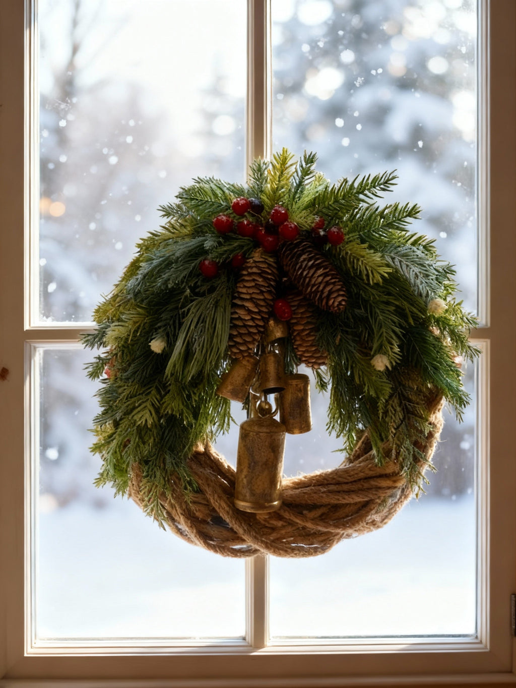 Niki | Handmade Bohemian Winter Wreath | Bells, Pinecones & Berries | 43 cm | Indoor/Outdoor