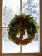 Niki | Handmade Bohemian Winter Wreath | Bells, Pinecones & Berries | 43 cm | Indoor/Outdoor