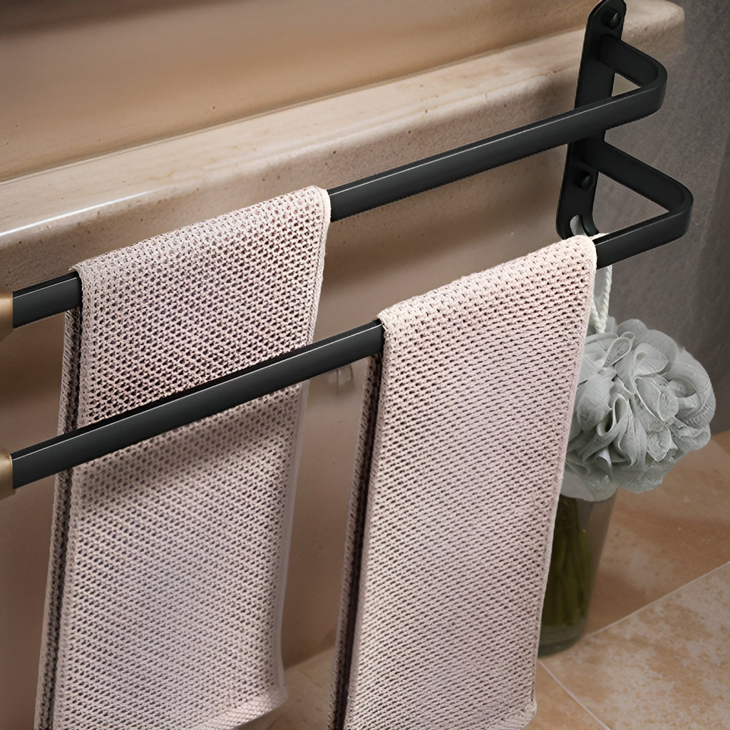 Niki | Aluminum 3-Bar Towel Rack - Black, Drill-Free Wall Mount