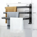 Niki | Aluminum 3-Bar Towel Rack - Black, Drill-Free Wall Mount