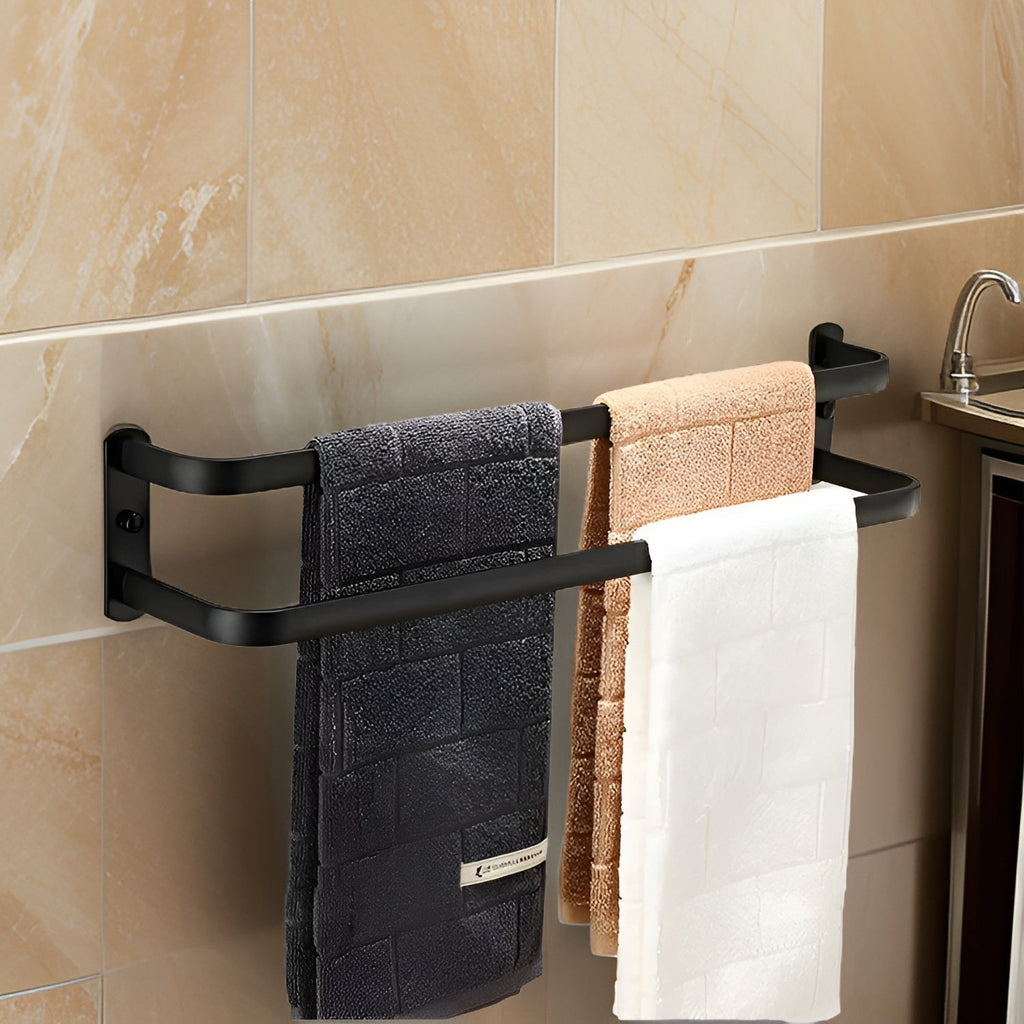 Niki | Aluminum 3-Bar Towel Rack - Black, Drill-Free Wall Mount