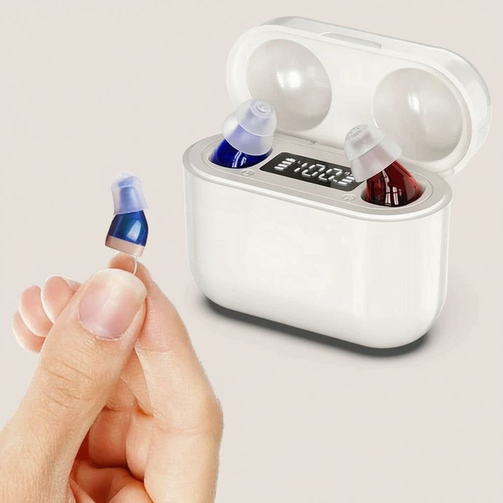 Niki | HearPro ITC Hearing Amplifier Set | Rechargeable | Intelligent Noise Cancellation | In-Ear Design (Discreet) | 20 Hours Battery Life | Includes Mobile Charging Case