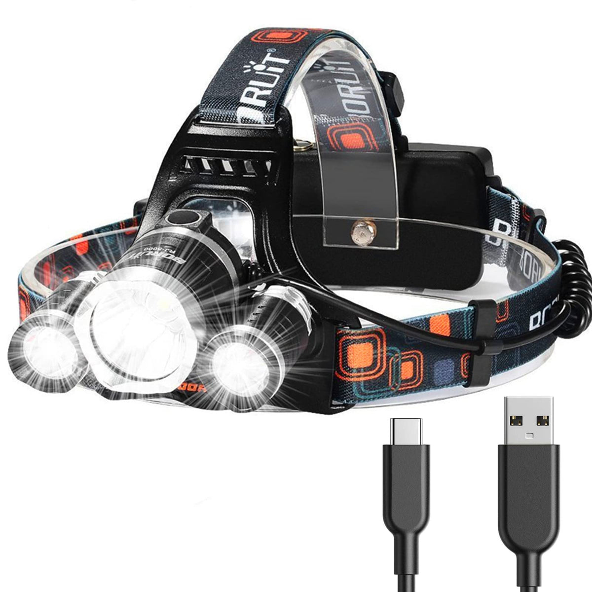 Niki | Hqdz-Td 20000 Lumen Rechargeable Headlamp - Waterproof, Adjustable Light for Outdoors, Hunting, Camping