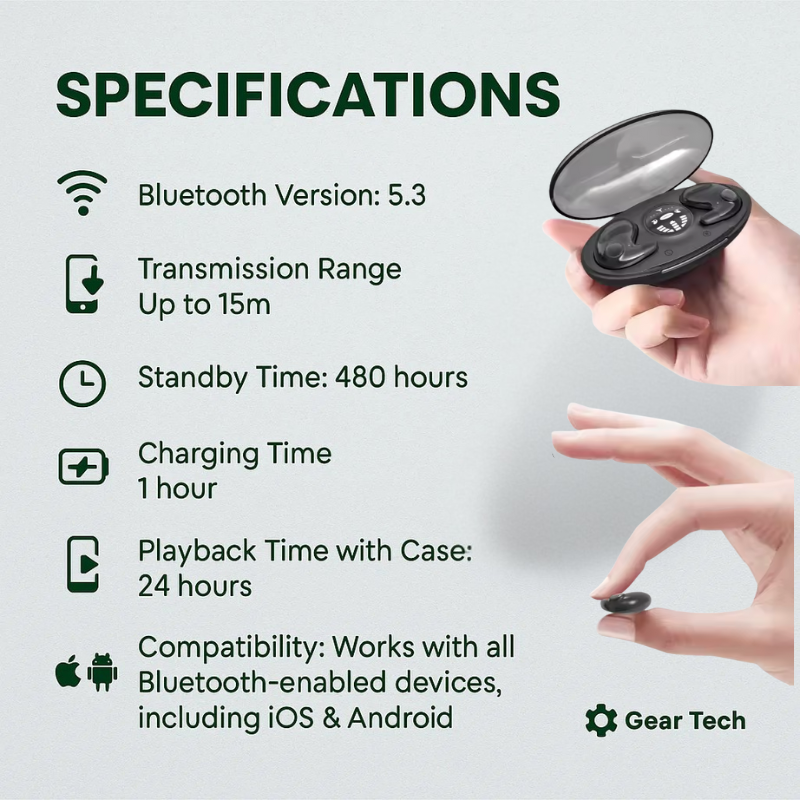 Niki | Discreet Bluetooth 5.3 Earbuds for Sleep | Waterproof & Long Battery