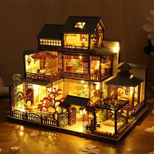 Niki | Large Realistic Wooden Dollhouse with LED Lights | DIY Miniature Playhouse