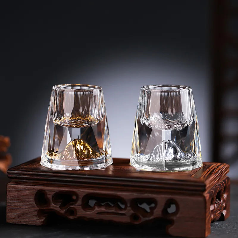 Niki | Luxury Crystal Glasses with Gold Flakes – Handmade – Set of 2 – For Whisky & Premium Beverages