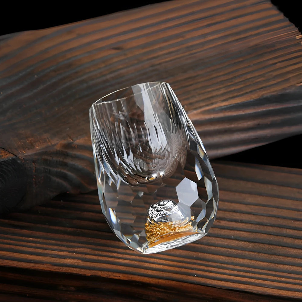 Niki | Luxury Crystal Glasses with Gold Flakes – Handmade – Set of 2 – For Whisky & Premium Beverages