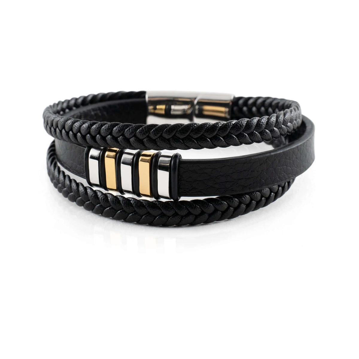 Niki | Men's Braided Leather Bracelet with Metal Accents