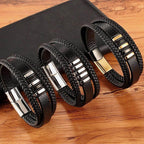 Niki | Men's Braided Leather Bracelet with Metal Accents